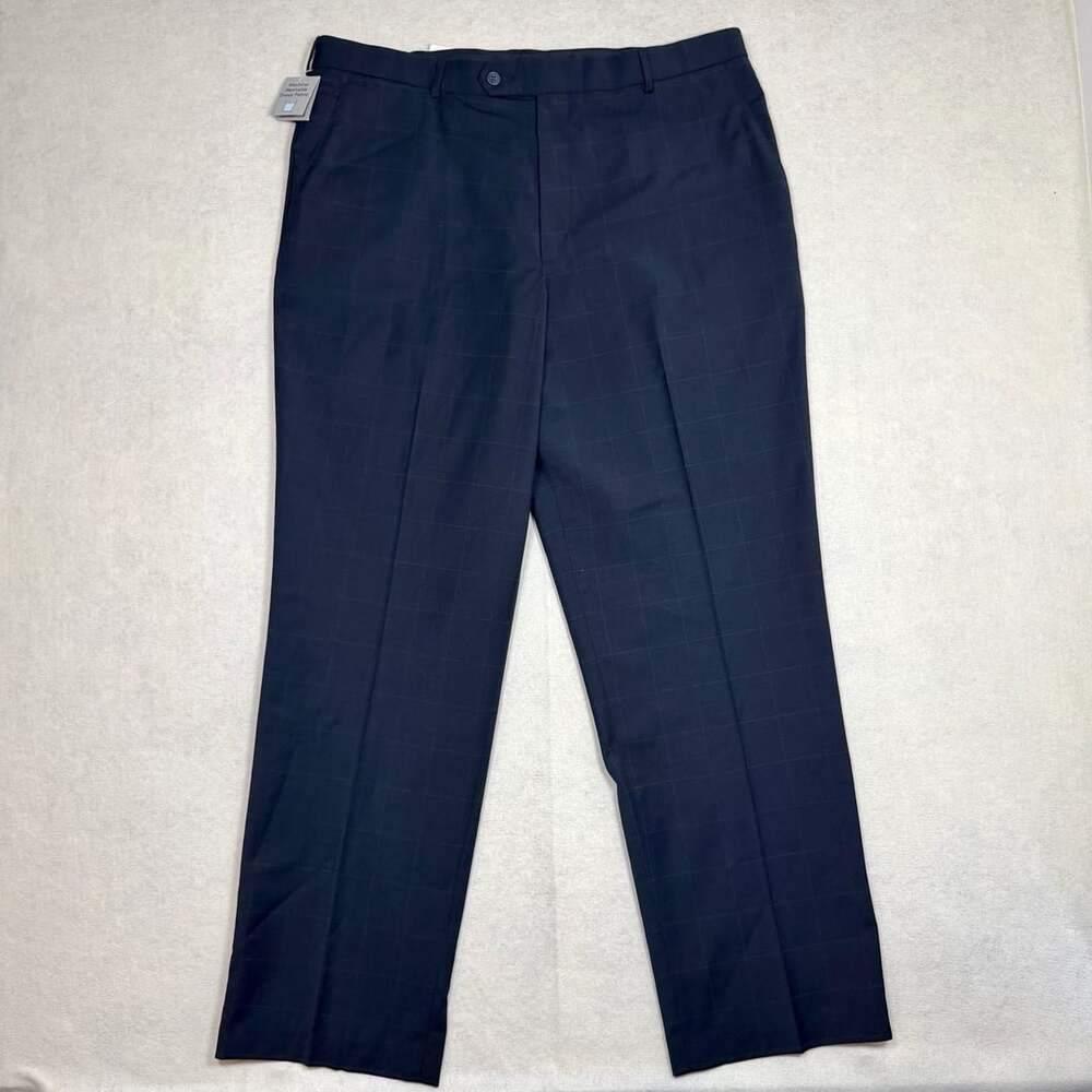 Vintage Dockers Pants Men 38x32 Premium Wool Blend Flat Front Relaxed Navy Plaid